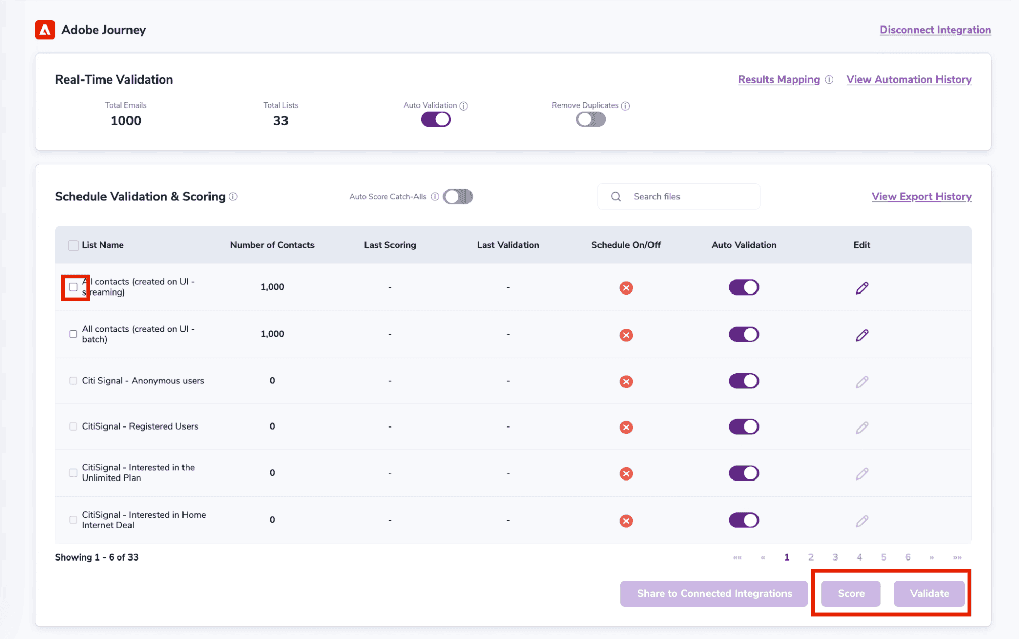 Después de una integración exitosa, podrás ver tus listas en tu Panel de ZeroBounce.