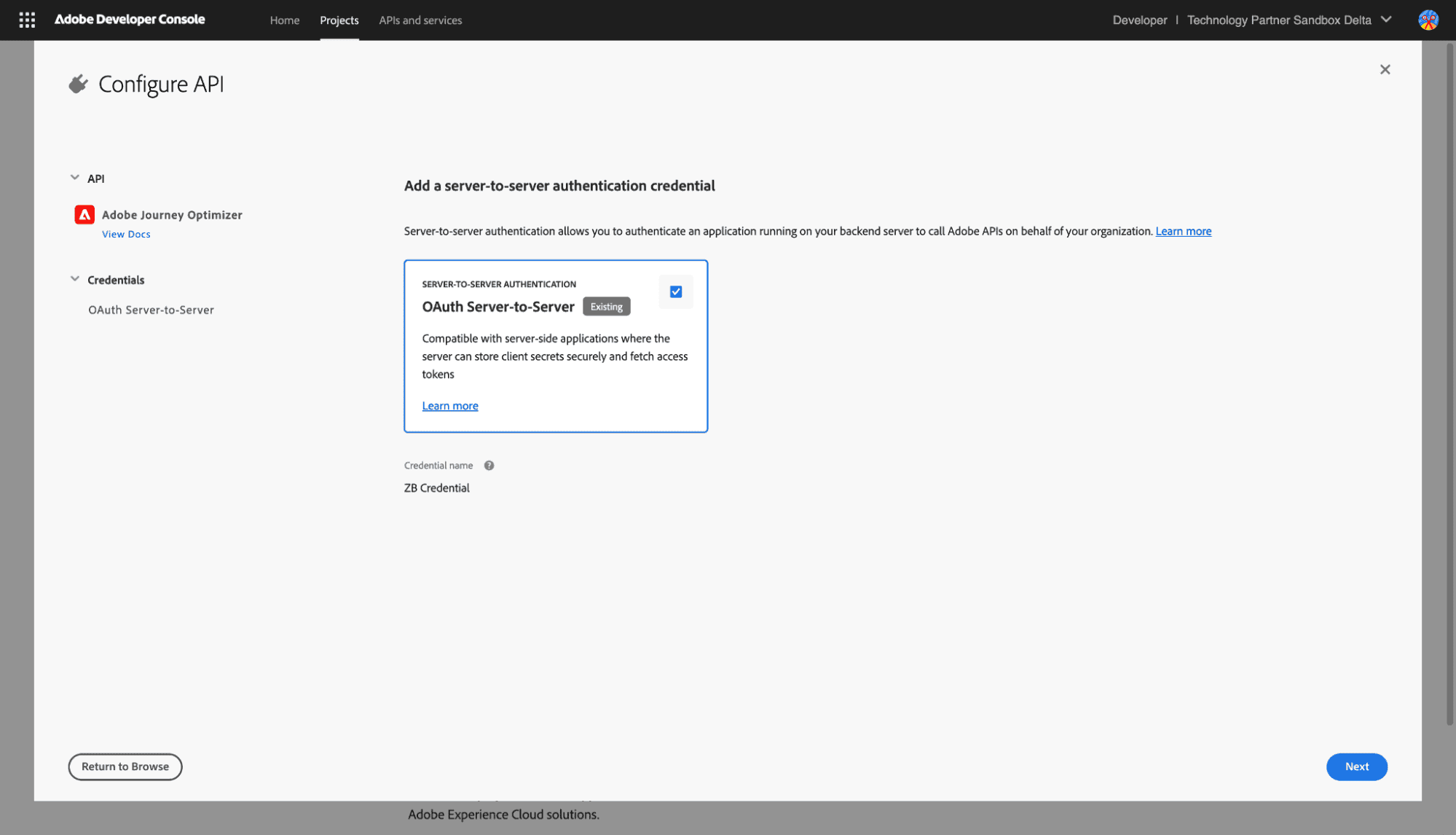 Selecciona Autenticación Servidor a Servidor y haz clic en Siguiente