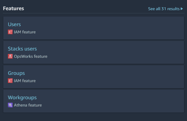 Vaya a la barra de búsqueda, escriba user (usuario) y seleccione Users (Usuarios)
