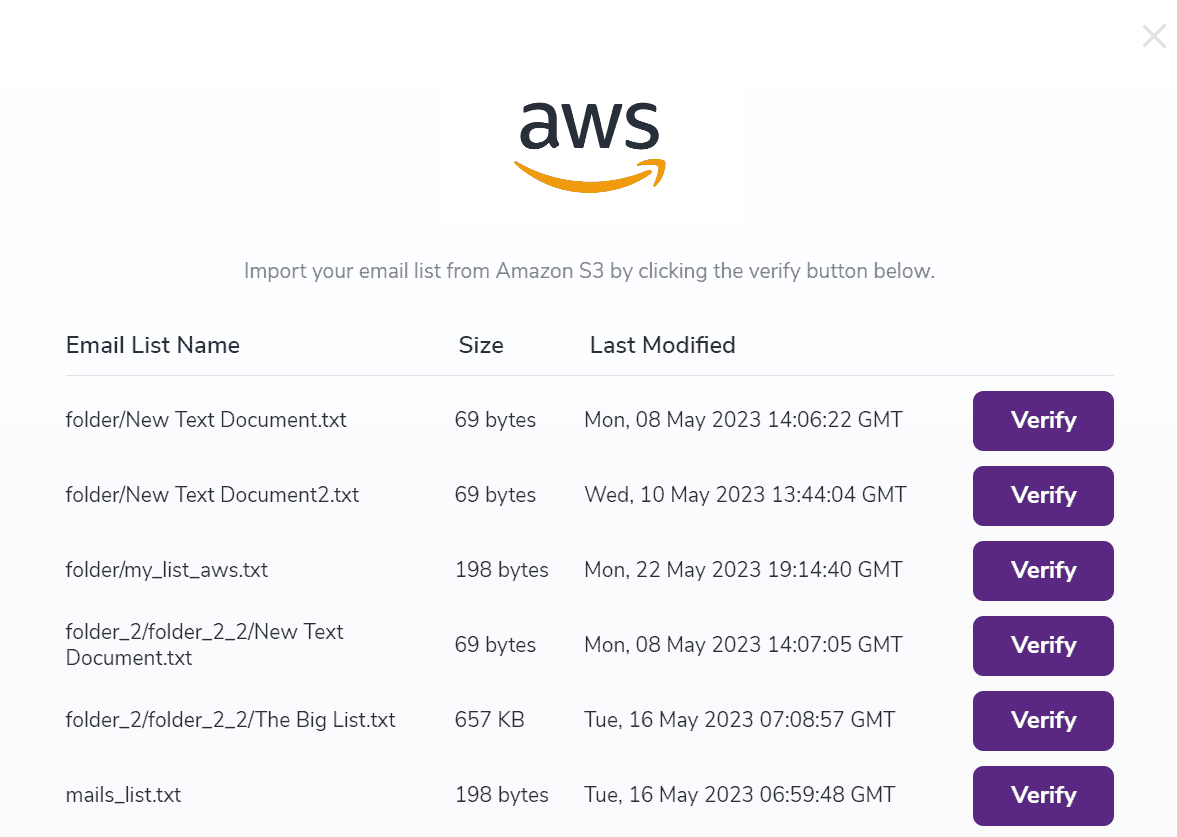 3. En la siguiente ventana, puede elegir qué archivo desea validar. Tenga en cuenta que solo aparecerán los archivos TXT, CSV, XLS y XLSX