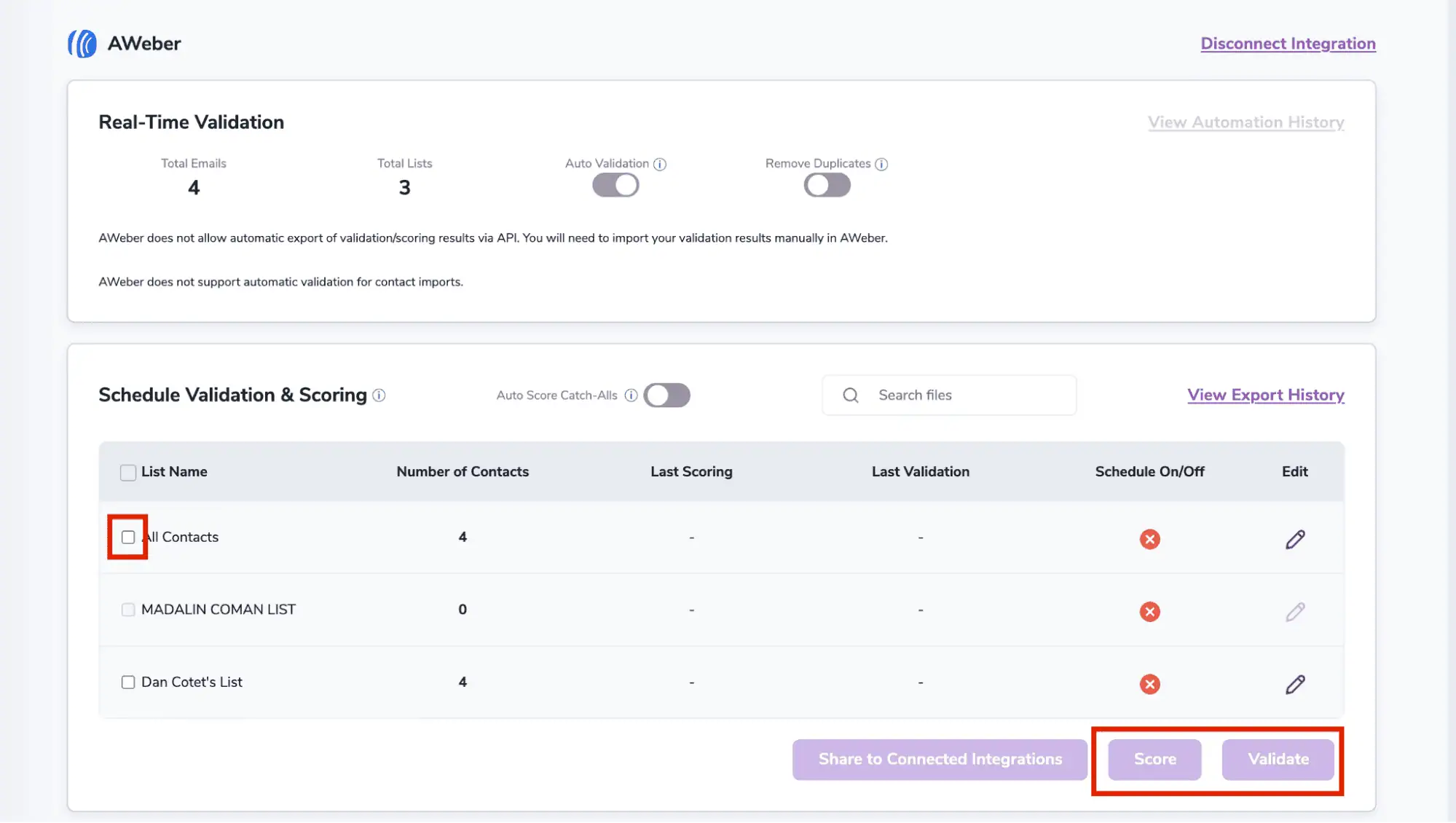 Tras la correcta integración, podrá ver sus listas en su panel de ZeroBounce.