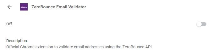 Conmutador de extensiones de Google Chrome para el validador de correo electrónico de ZeroBounce