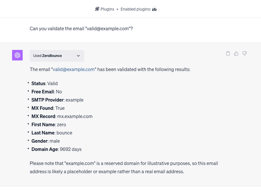 Una conversación que muestra cómo validar un correo electrónico