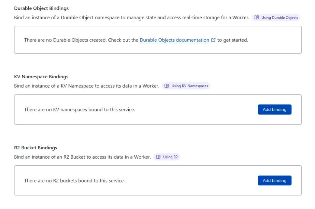 Captura de pantalla de cómo agregar un enlace para un espacio de nombres en Cloudflare Worker