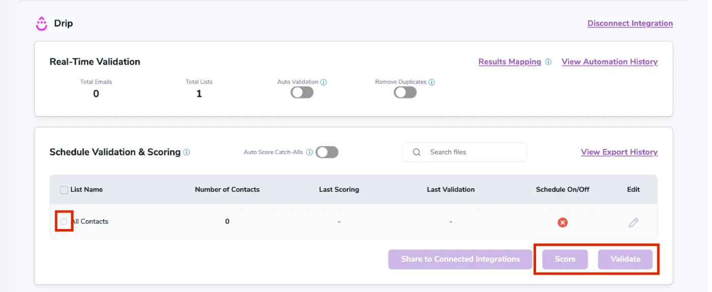 Después de una integración exitosa, podrás ver tus listas en tu Panel de ZeroBounce.