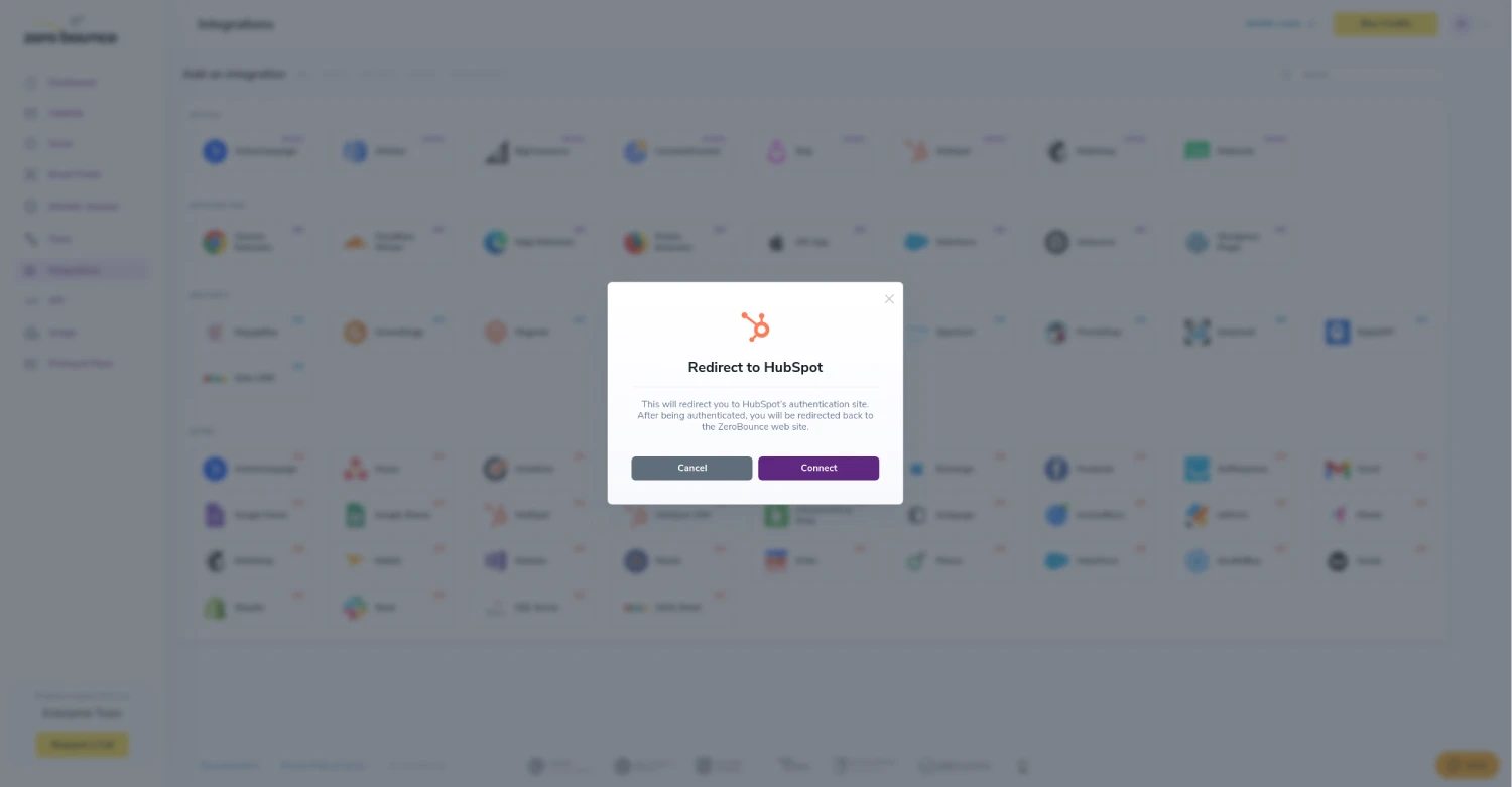 Diálogo modal emergente de redireccionamiento