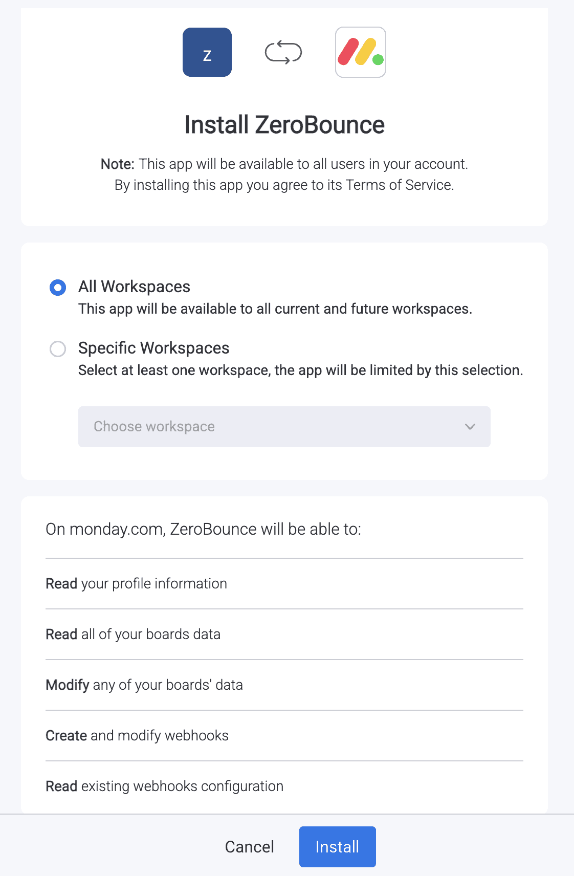 Modal emergente de instalación