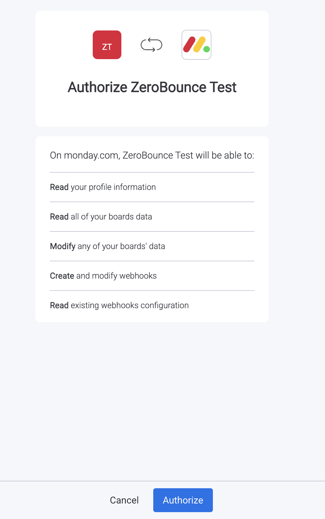Modal emergente de autorización