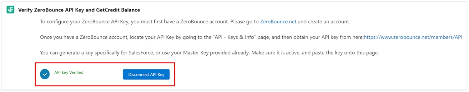Ingrese su clave de API de ZeroBounce a continuación.