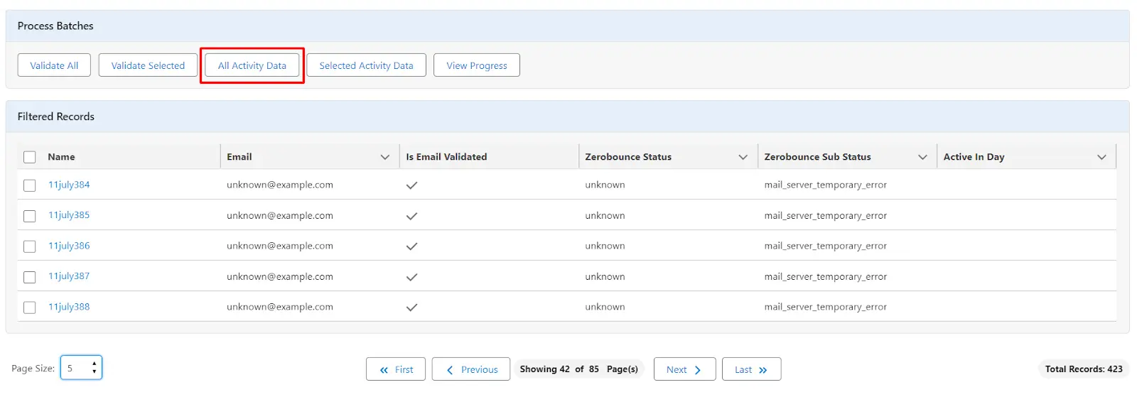 Controlar el progreso del lote: haga clic en 'Ver progreso' para ver la ventana emergente