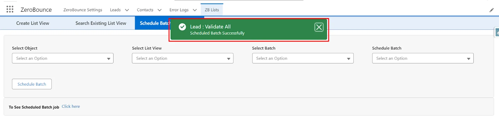Elija el día en el menú desplegable, luego seleccione la hora en el menú desplegable 'Seleccionar hora' para la ejecución por lotes