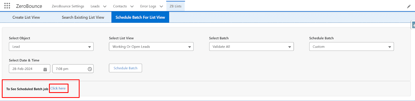 Cancel or abort scheduled batch: click the provided hyperlink