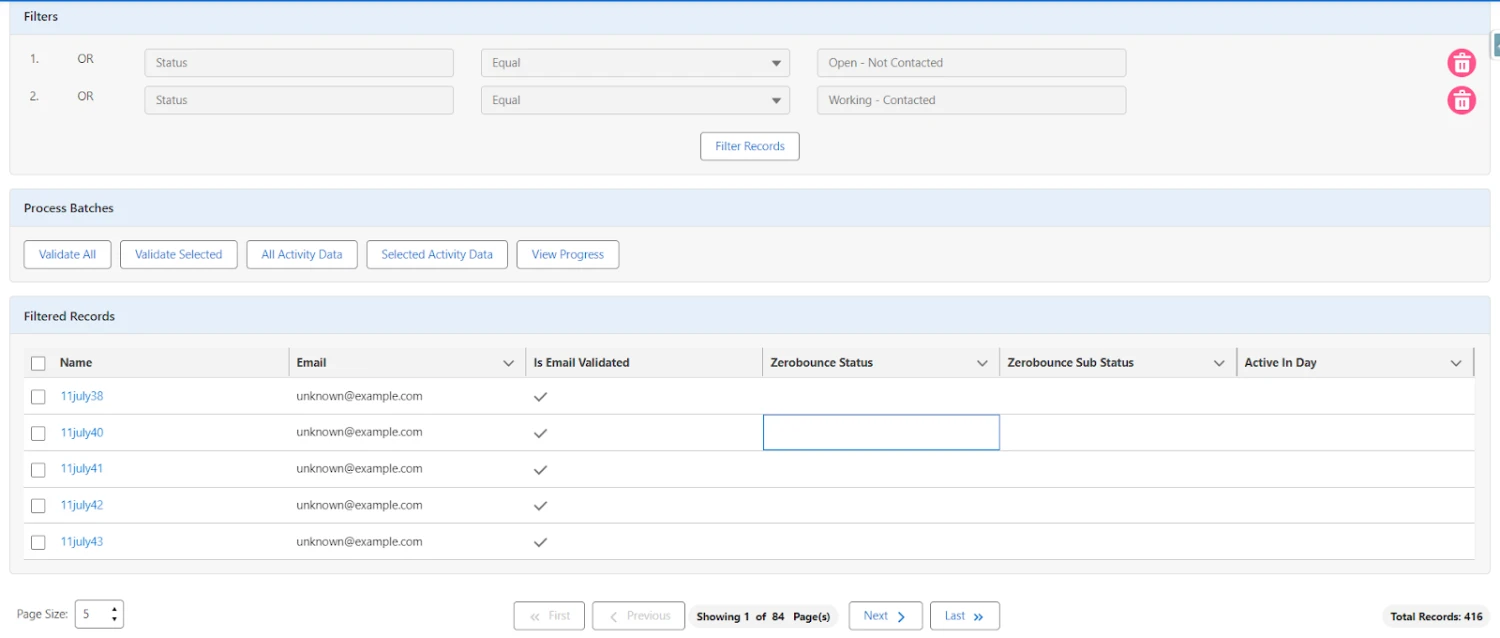 Ver registros en la tabla de datos a continuación; vista de lista creada con el nombre especificado
