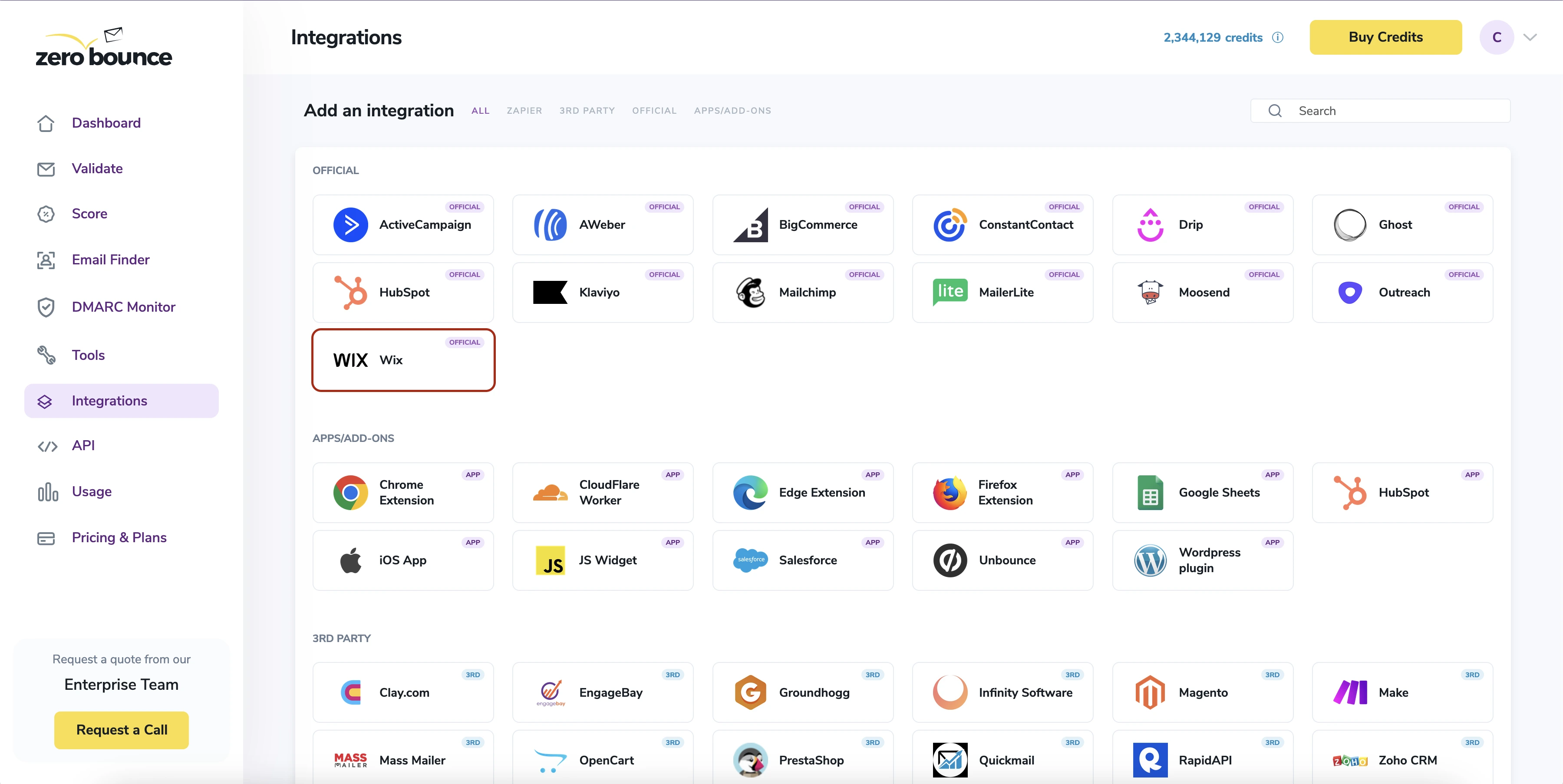 Una ventana emergente le saluda después de seleccionar la integración de Wix.