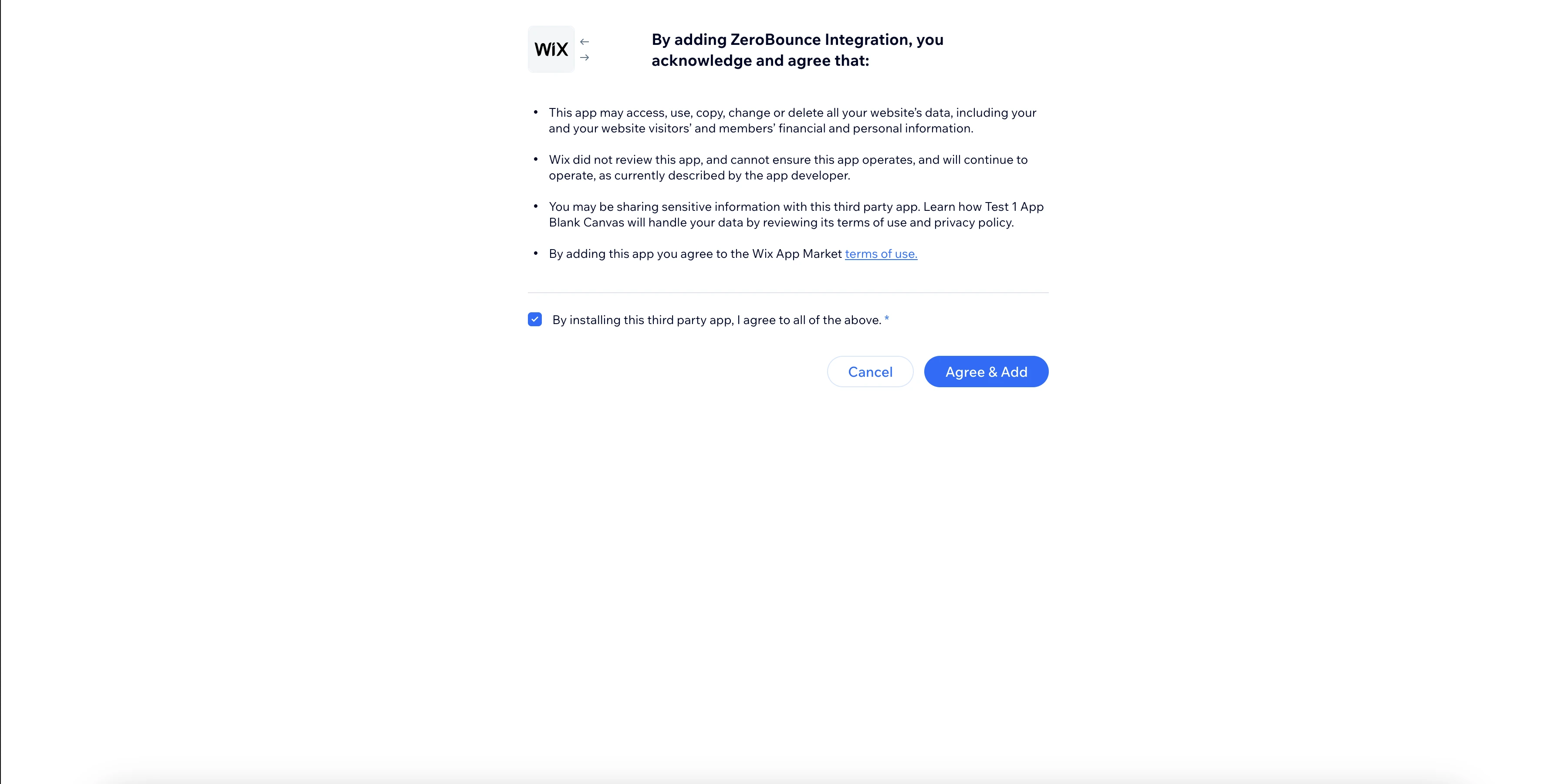 Solicitud de permisos de Wix