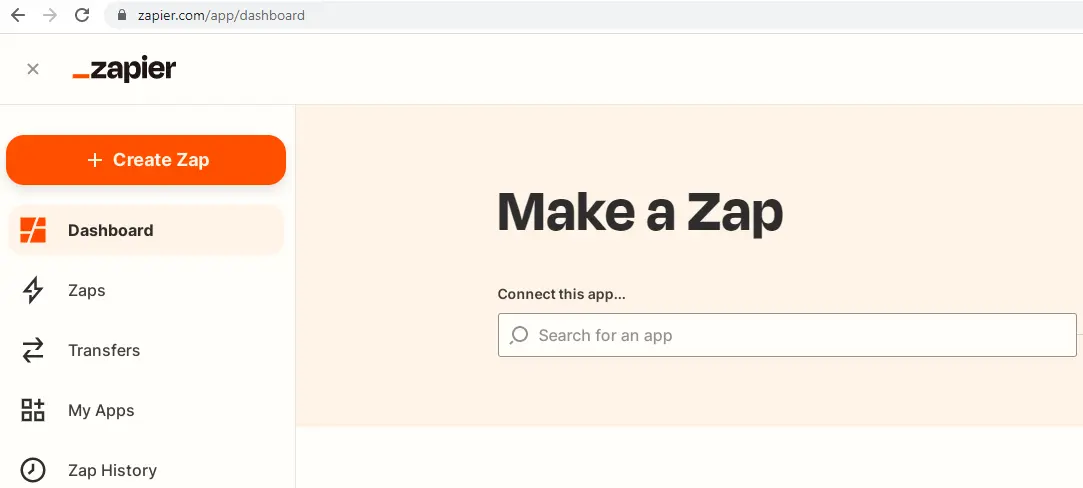 Captura de pantalla del panel de Zapier