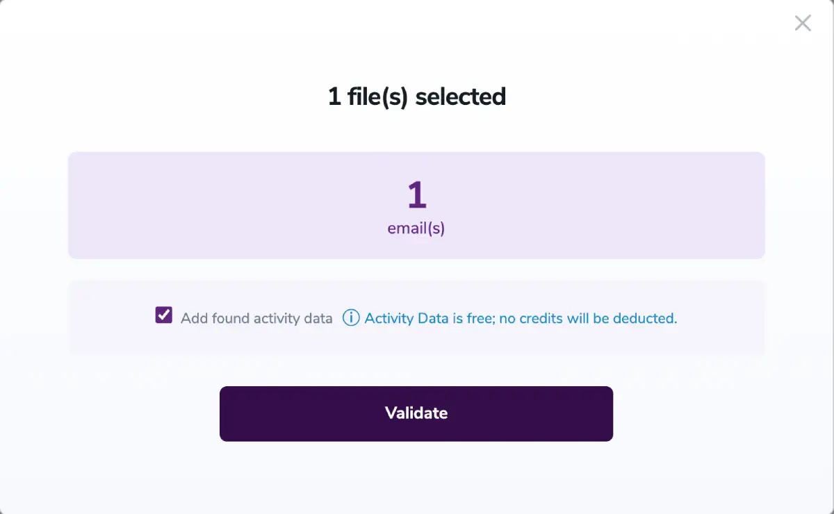 Ventana emergente de validación