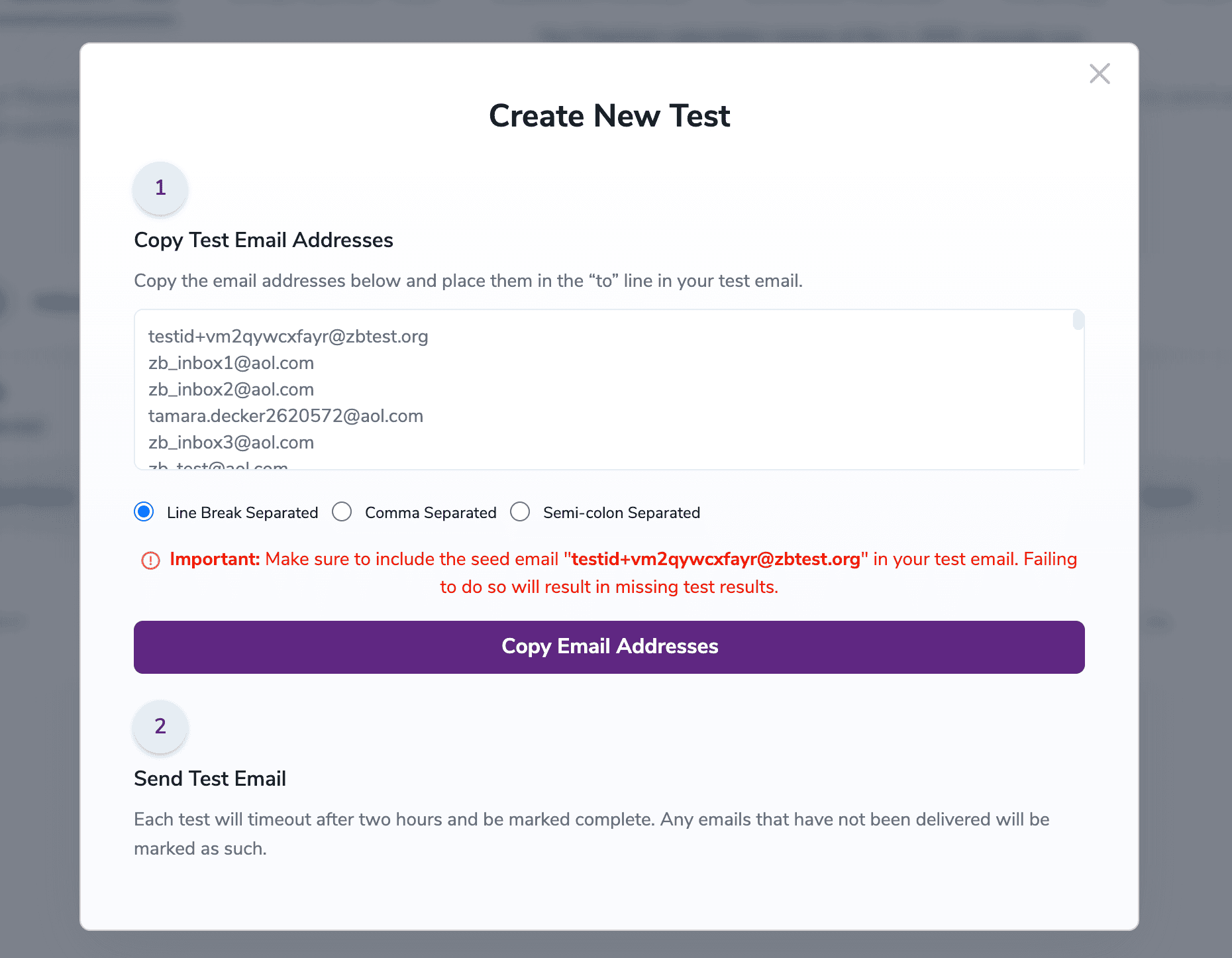 Copia las direcciones de correo recién generadas y añádelas a una nueva lista de envío, o crea una nueva campaña con tu proveedor de servicios de email.