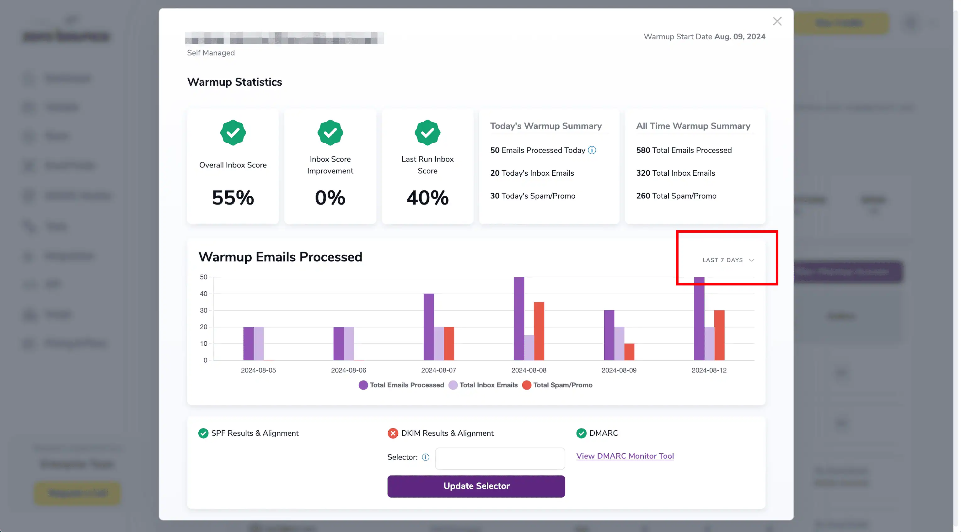 Modal de Estadísticas con el botón de selección de fecha.