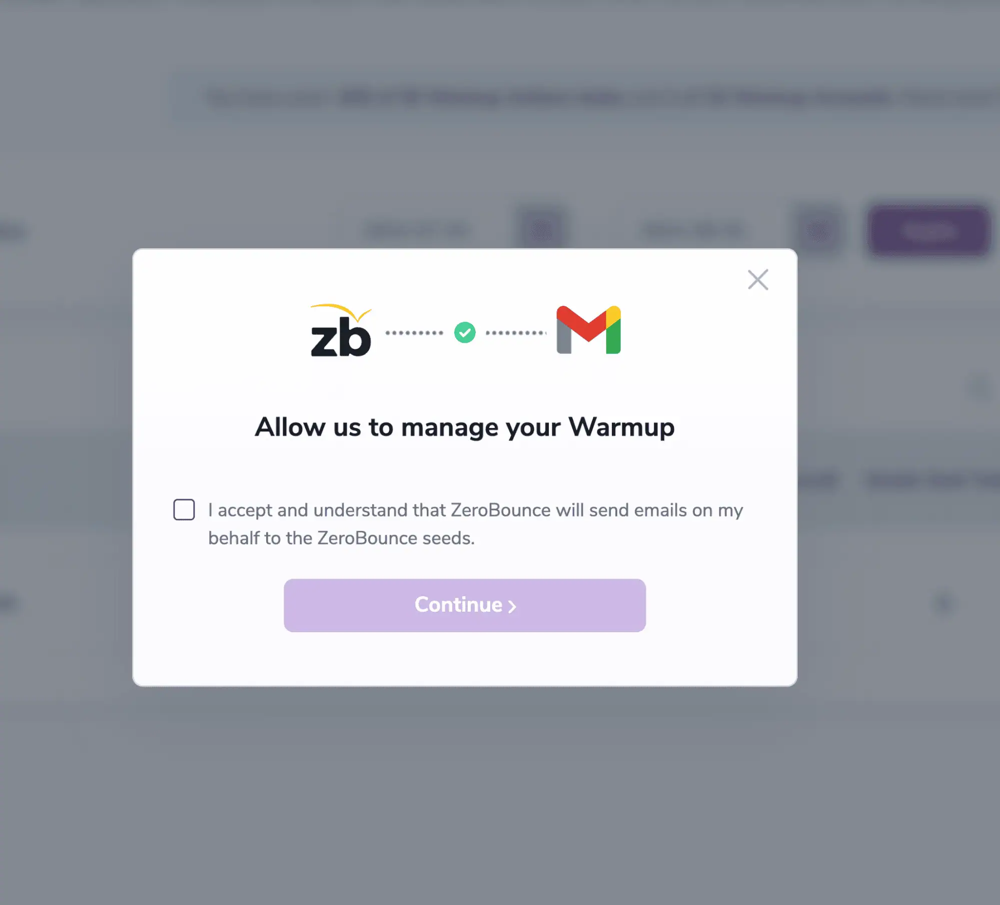 Permite que ZeroBounce gestione la verificación de reconocimiento de Warmup.