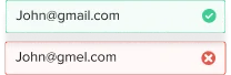 Dos direcciones de correo: john@gmail.com (válida) y john@gmel.com (inválida)