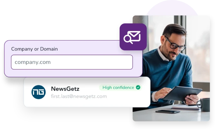 Man completes an email search by domain automatically from his tablet with the email lookup API