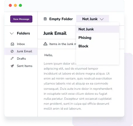 An email that is being marked as 'Not Junk' after it lands in the Junk Email folder.