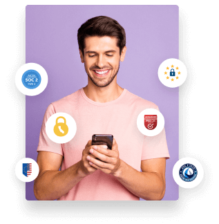 Man enjoying the ZeroBounce iOS app and its military-grade security features