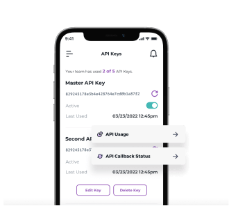 iPhone showing how to manage API keys and integrations within the ZeroBounce app
