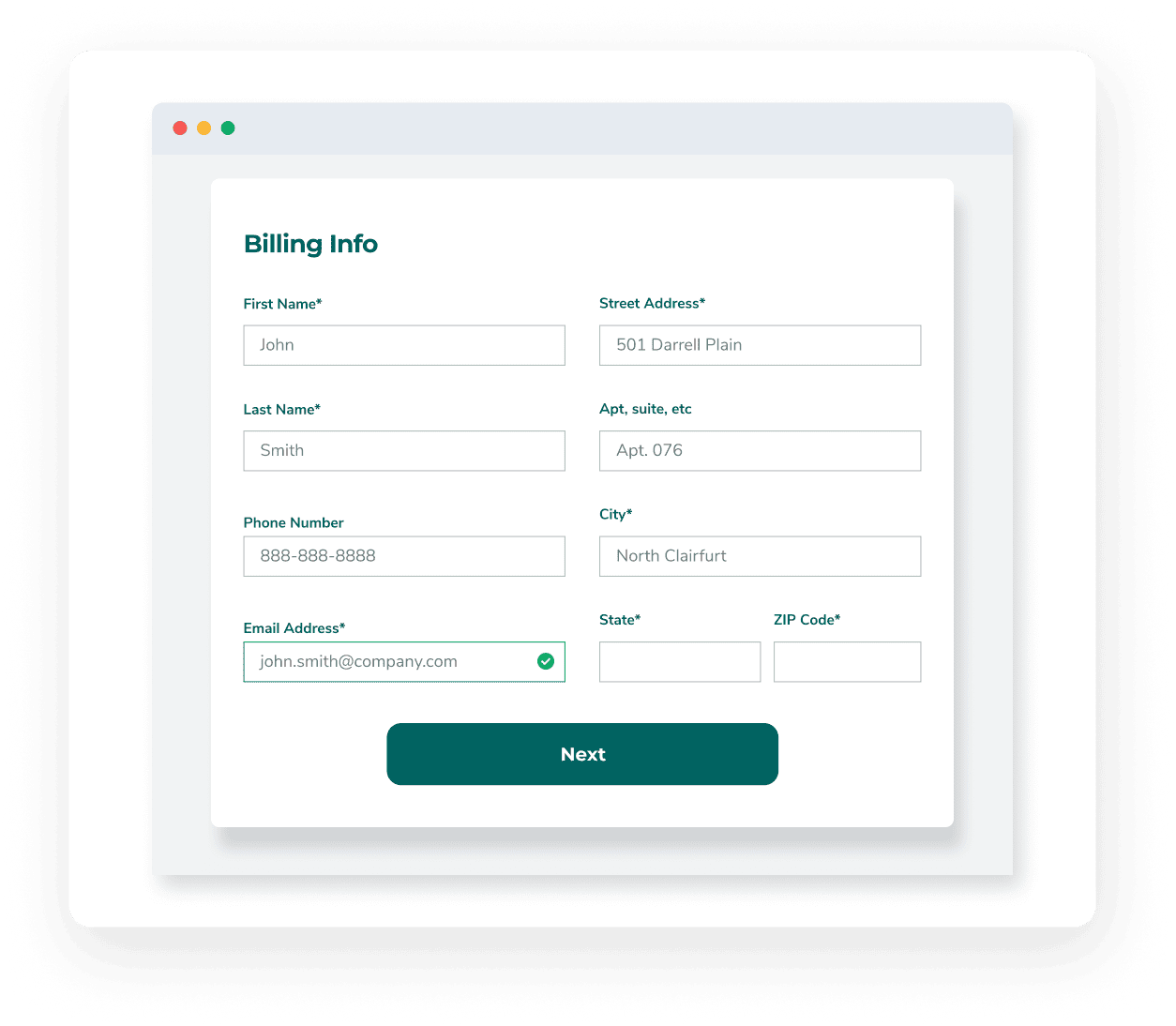 An e-commerce billing info screen that’s protected by automated Python email verification