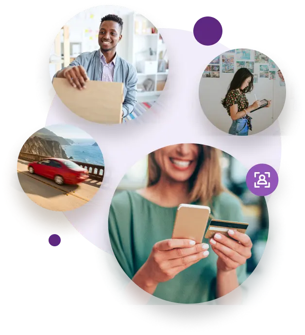 Various men and women working, shopping, and traveling that benefit from finding others using the ,[object Object]