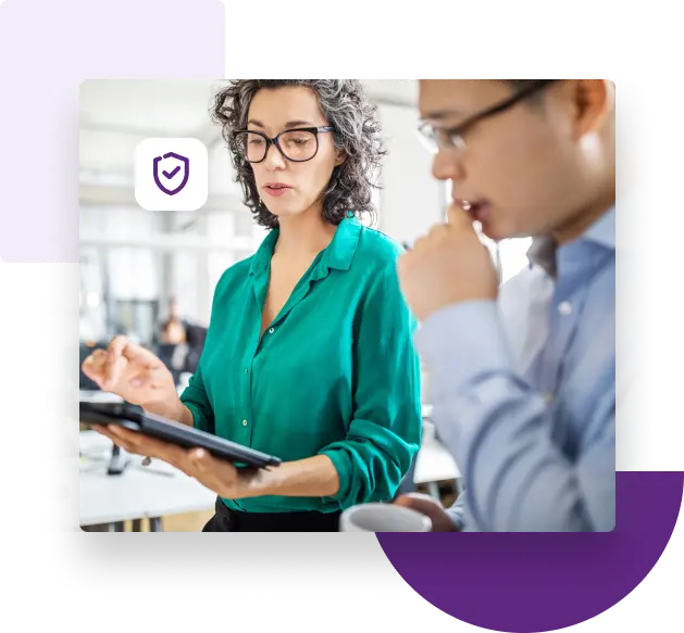 Logos for SOC 2 compliance, SOC 2 Type 2 compliance, ISO 27001 certification as well as CCPA, GDPR, and Data Privacy Framework (DPF) compliance