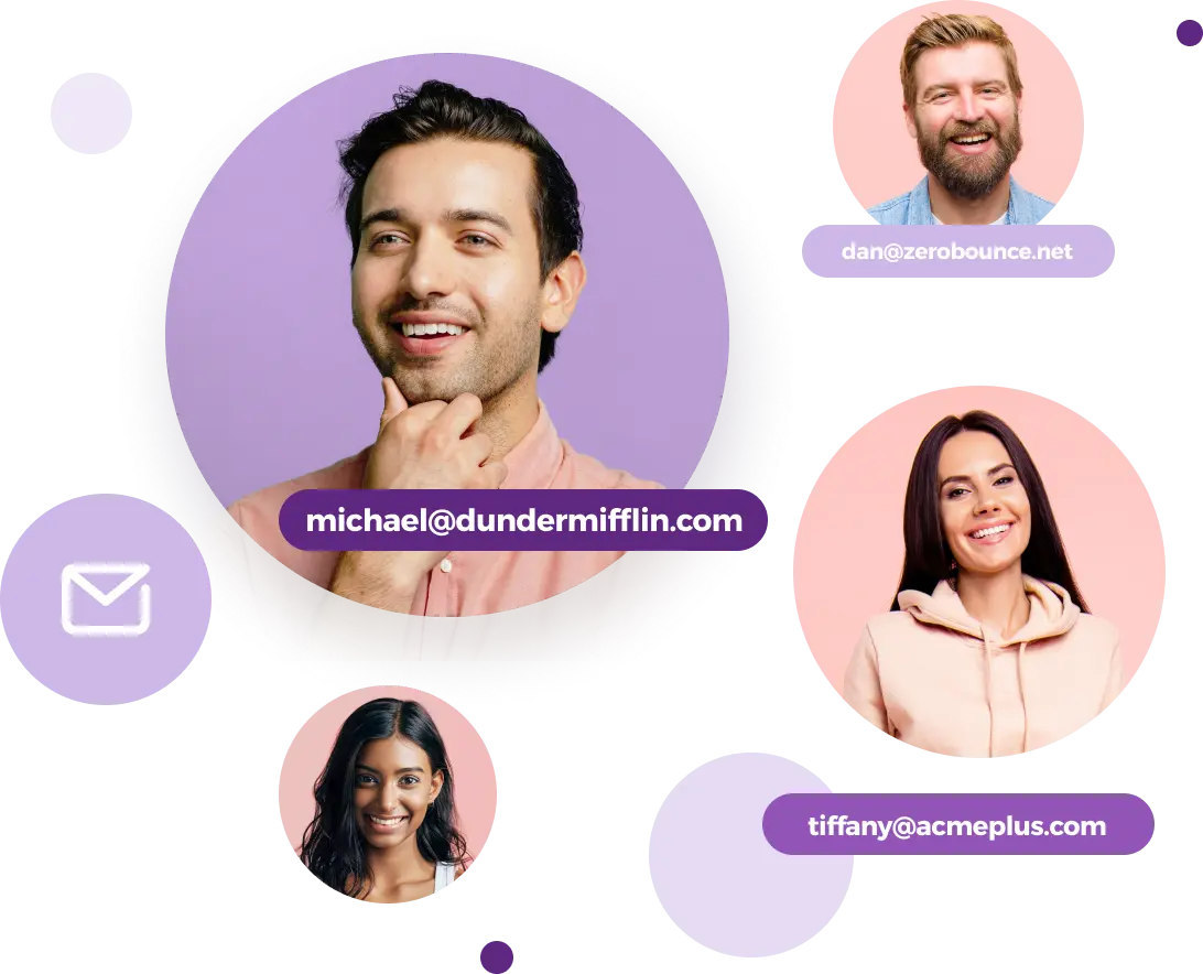 Various headshots of men and women being matched to their email address after using ,[object Object]