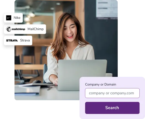 Working woman using the ,[object Object], to locate email patterns for popular company domains