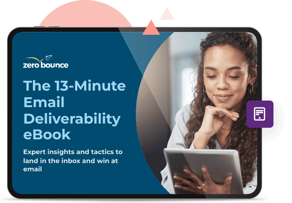 Una tableta que muestra la portada del libro electrónico de entregabilidad de correos de 13 minutos de ZeroBounce
