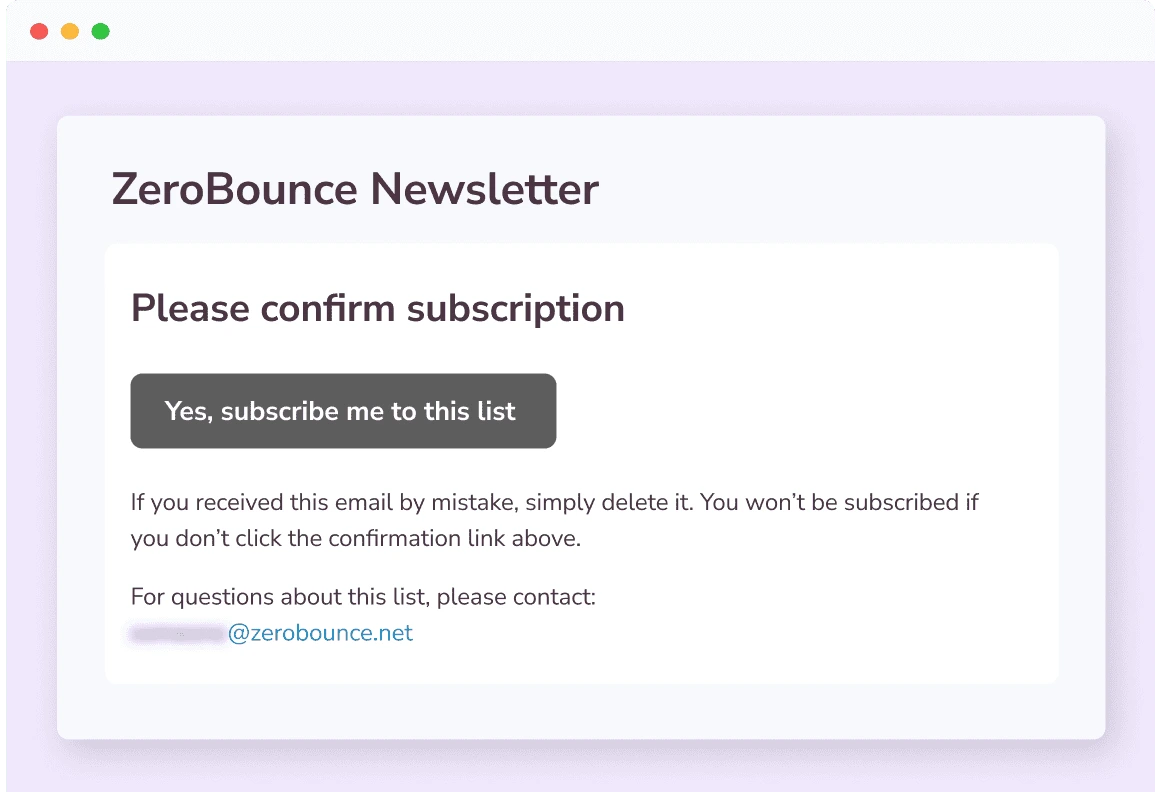 An example of a ZeroBounce Newsletter asking the subscriber to confirm their subscription.