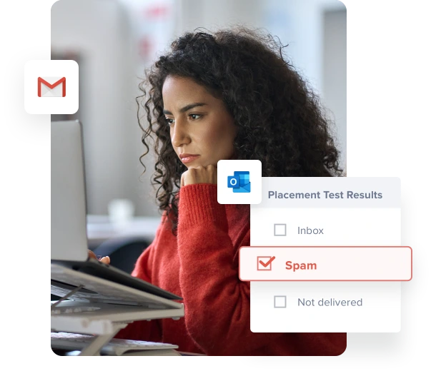 Validation of an email address causes a woman to see a spam placement result because of low email deliverability