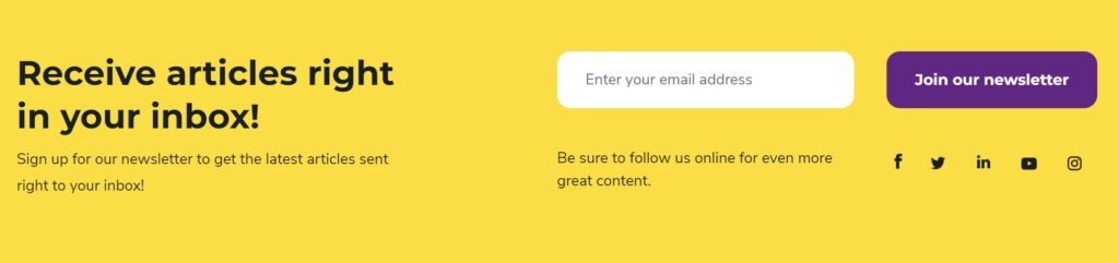 screenshot of the zerobounce email newsletter signup form example on yellow background