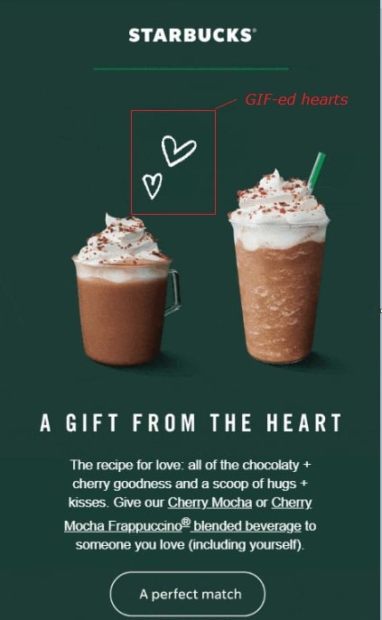 Screenshot of Starbucks campaign that uses moving hearts.