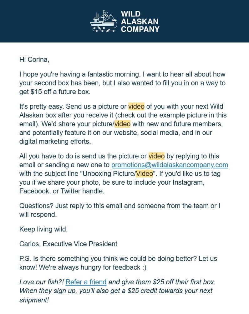 email example from wild alaskan company on how to run video email marketing campaigns