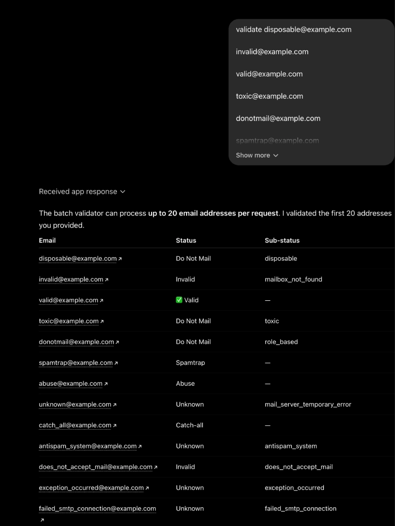 Figure 8. Batch validation results from the ZeroBounce app.