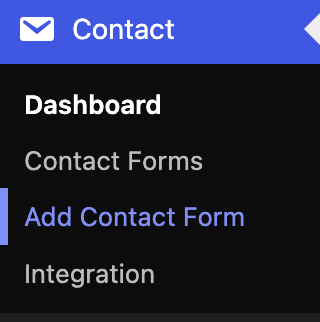 Left sidebar navigation showing Contact and Add Contact Form