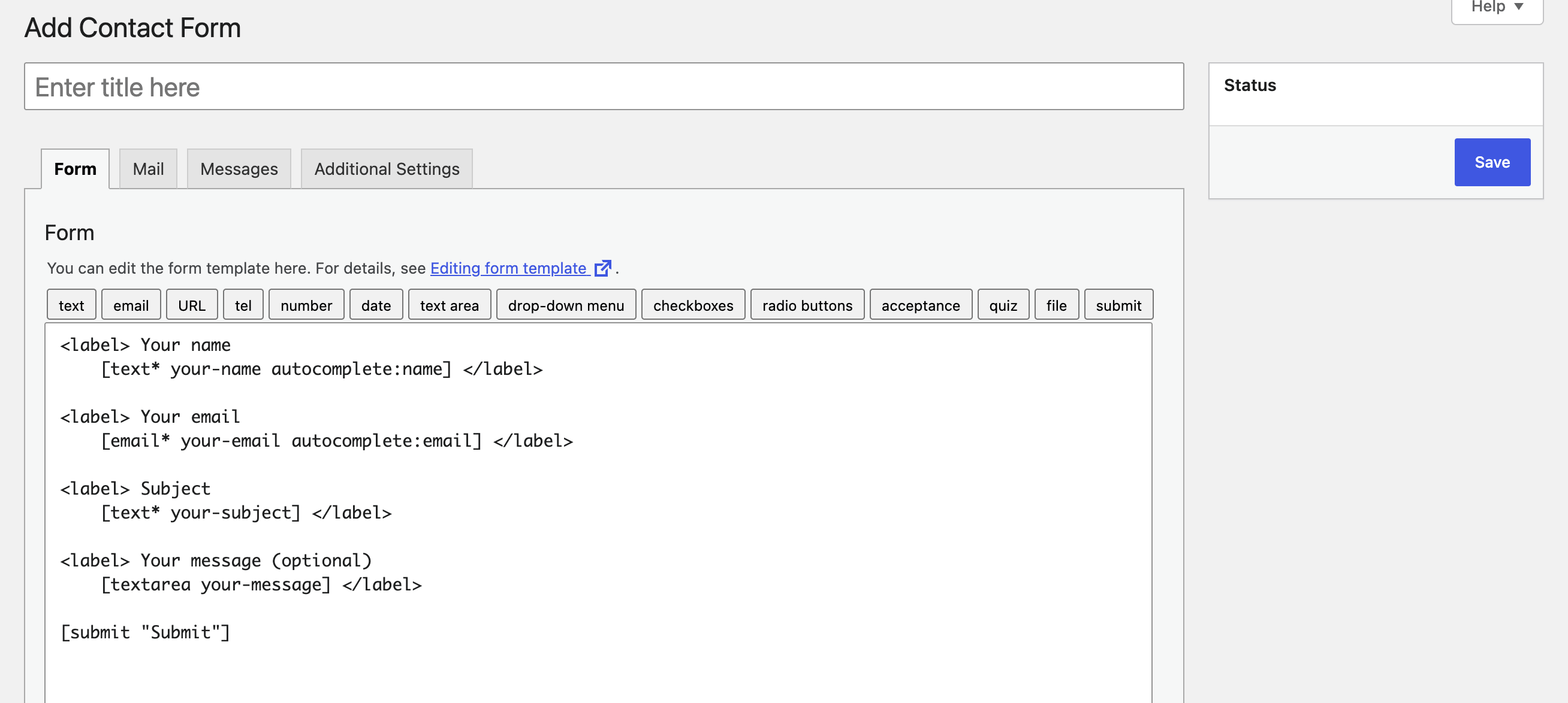 Contact Form 7 configuration and save