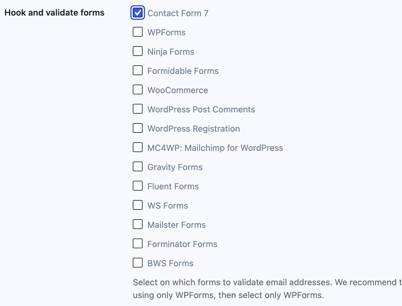 Hook and validate forms with Contact Form 7 selected