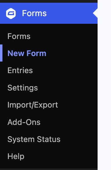 Left sidebar navigation showing Forms and New Form