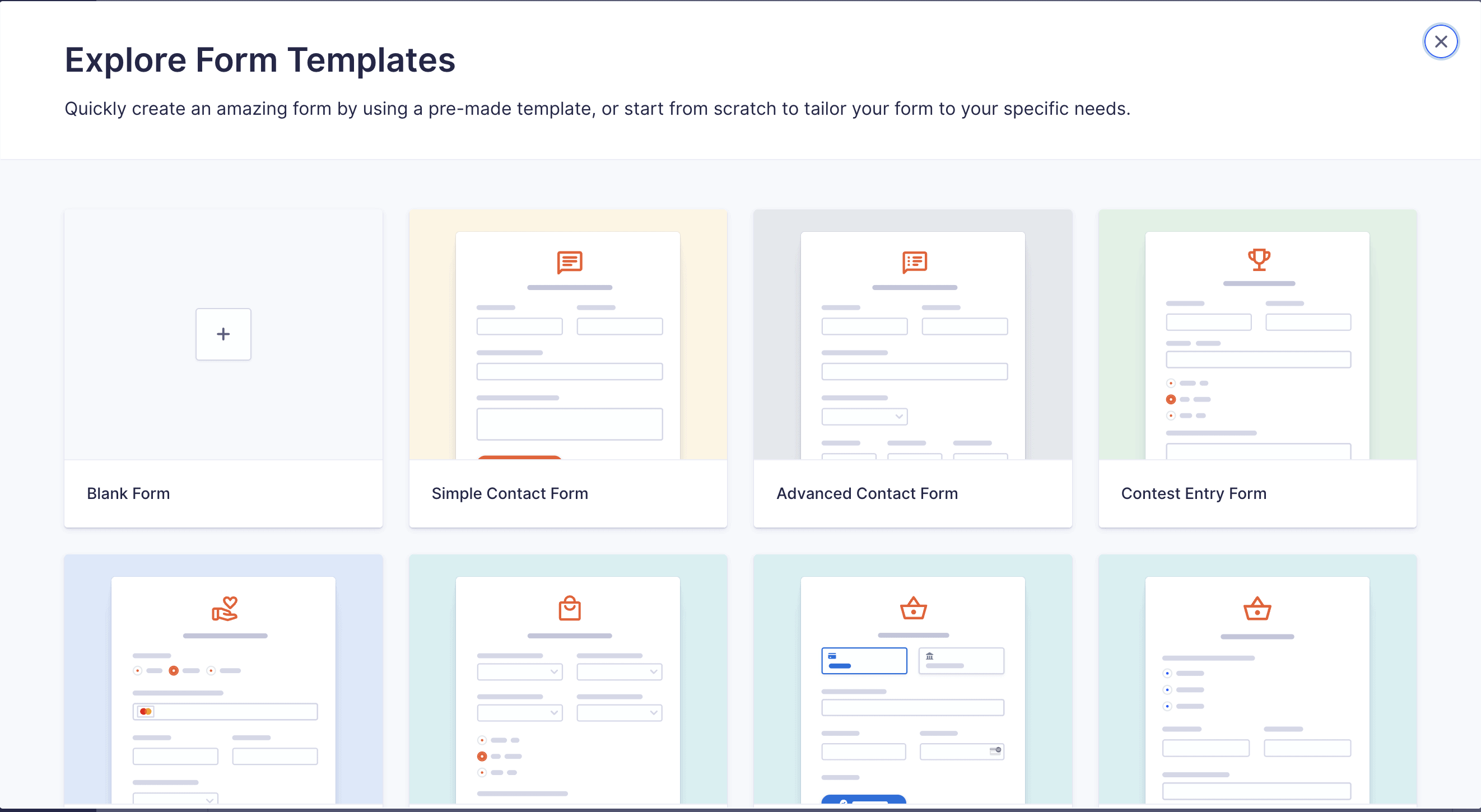 Blank form and template selection
