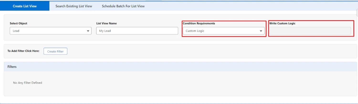 Field disabled if filters not defined