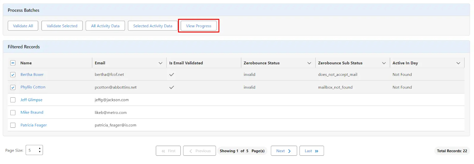 Check Validate All batch progress: click 'View Progress'