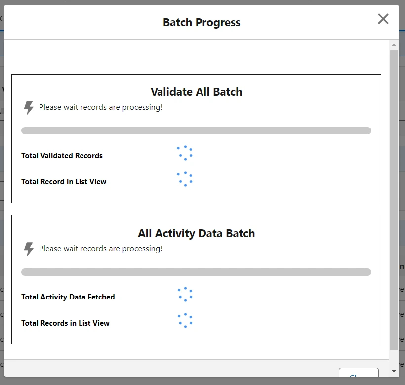 Monitor both batches' progress simultaneously on the same list view
