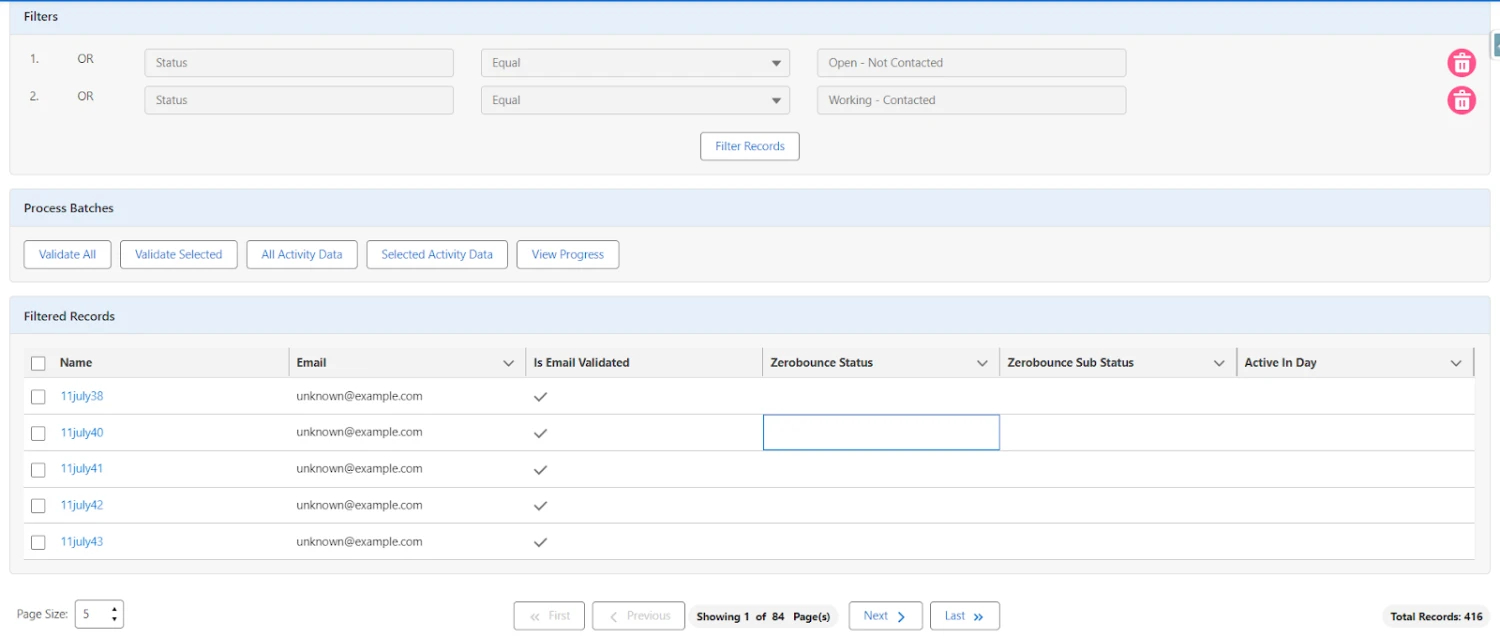 View records in data table below; list view created with specified name